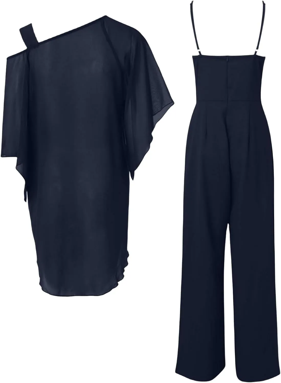 Pant Suits for Women Dressy Elegant 2 Piece Flowy Palazzo Pants and Top Set Elegant Chiffon Wedding Guest Pantsuits