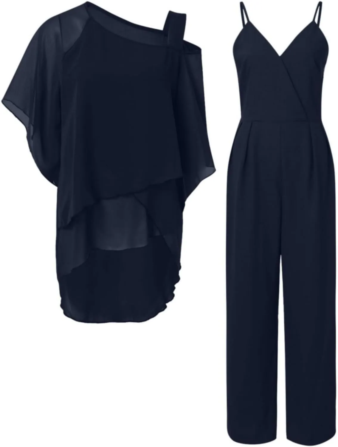 Pant Suits for Women Dressy Elegant 2 Piece Flowy Palazzo Pants and Top Set Elegant Chiffon Wedding Guest Pantsuits