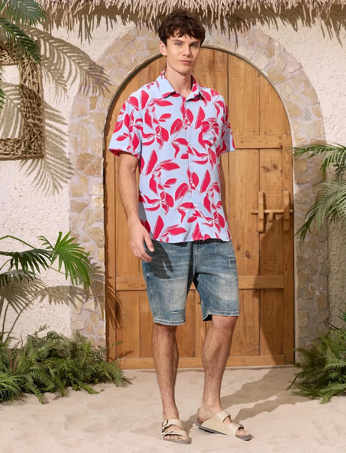 PATPAT Couples Matching Hawaiian Outfits: Beach Vacation Tropical Print Women Spaghetti Strap Maxi Dress or Men Cruise Shirt