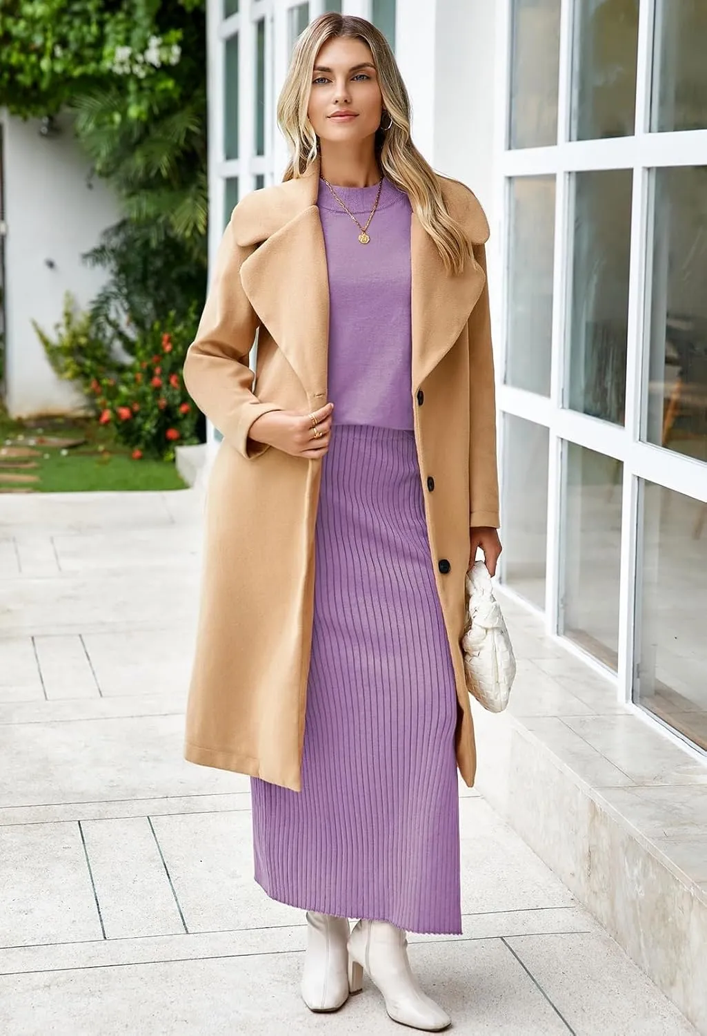 Pink Queen Women's 2 Piece Sweater Outfits Set Summer Cap Sleeve Tops Bodycon Maxi Long Skirt Knit Dresses