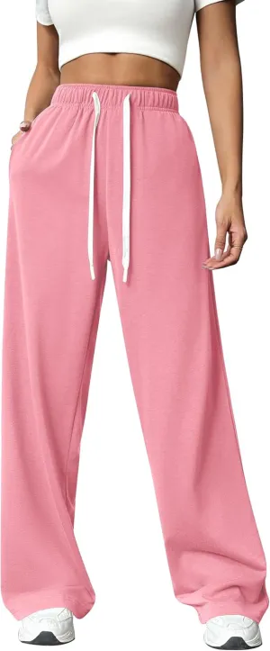 PINSPARK Wide Leg Sweat Pants for Womens High Waisted Baggy Sweatpants Casual Drawstring Workout Pants with Pockets
