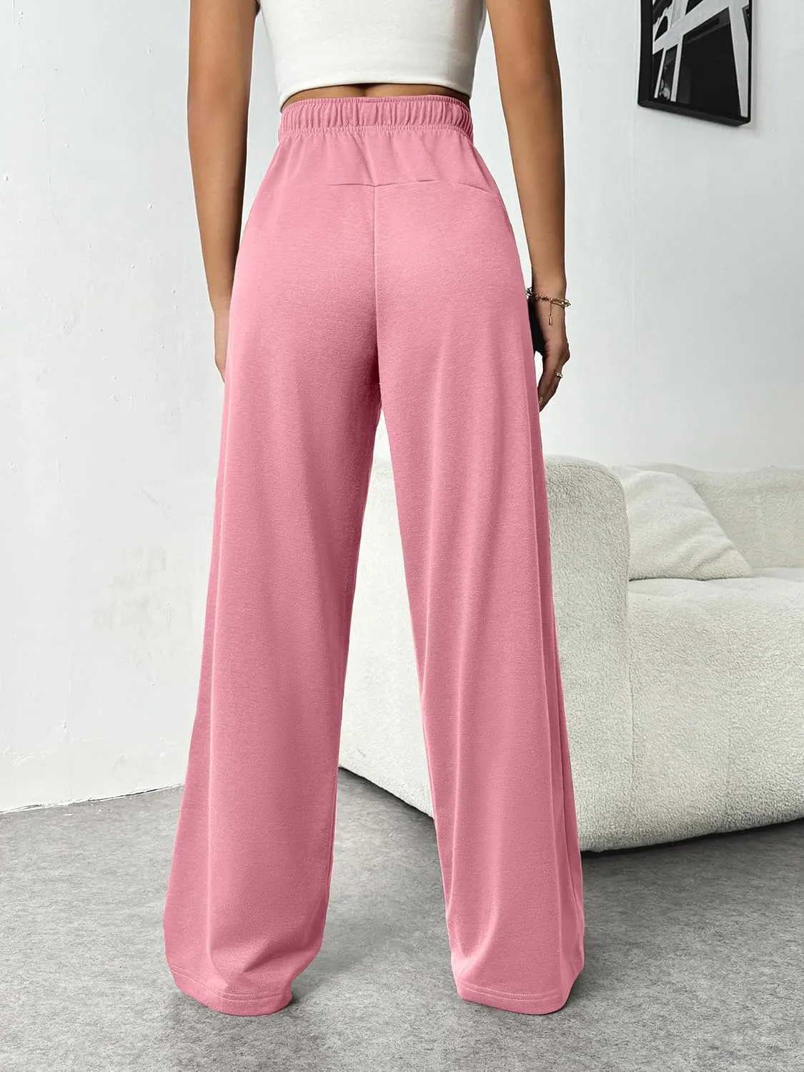 PINSPARK Wide Leg Sweat Pants for Womens High Waisted Baggy Sweatpants Casual Drawstring Workout Pants with Pockets