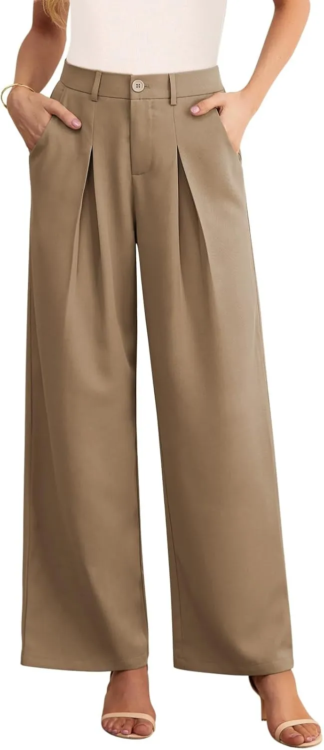 POKWAI Wide Leg Dress Pants Women's High Waisted Dressy Work Pants Business Trousers