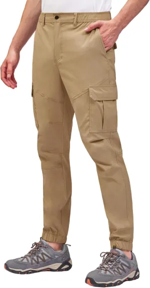 PULI Men's Waterproof Hiking Pants, Slim Fit Cargo Joggers, Stretch Quick Dry Outdoor Pants with Pockets