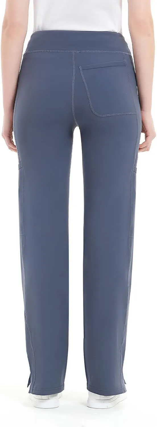 QBK Yoga Scrub Pants Women Mid Rise Yoga Work Pants- Five Pocket Cargo Scrub Pant