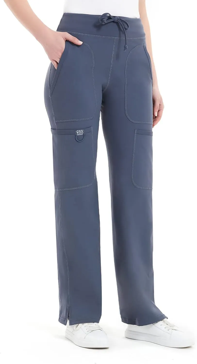 QBK Yoga Scrub Pants Women Mid Rise Yoga Work Pants- Five Pocket Cargo Scrub Pant