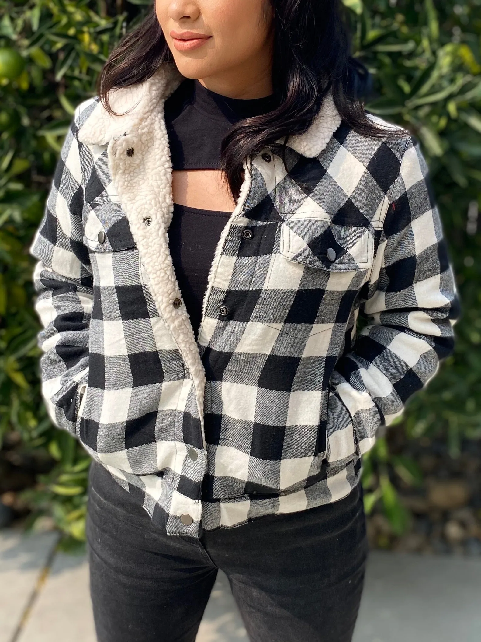 "Tahoe Cabin Fever" Outdoor Plaid Print Winter Jacket (black)