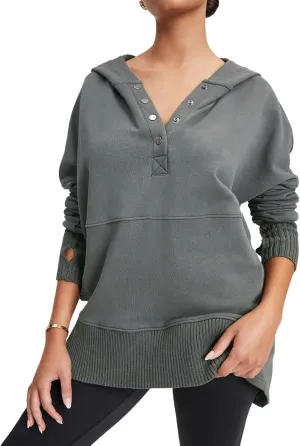 R.Vivimos Womens Oversized Sweatshirts Fall Essential Hoodies Pullover Cotton Long Sleeve Button Up Casual Tops with Pockets