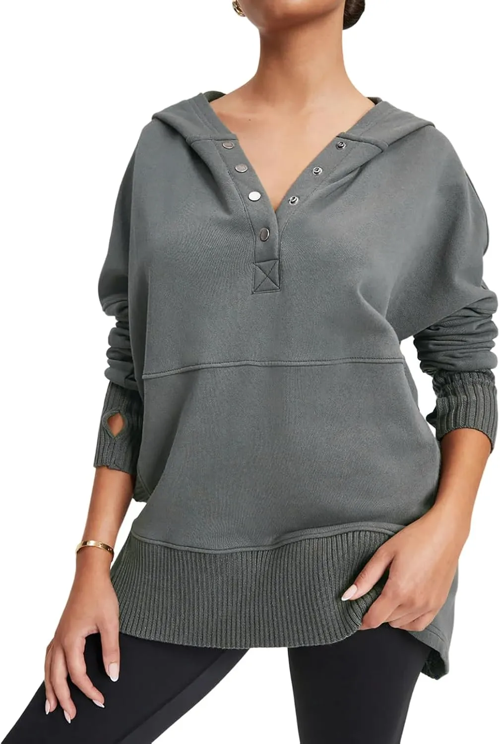R.Vivimos Womens Oversized Sweatshirts Fall Essential Hoodies Pullover Cotton Long Sleeve Button Up Casual Tops with Pockets