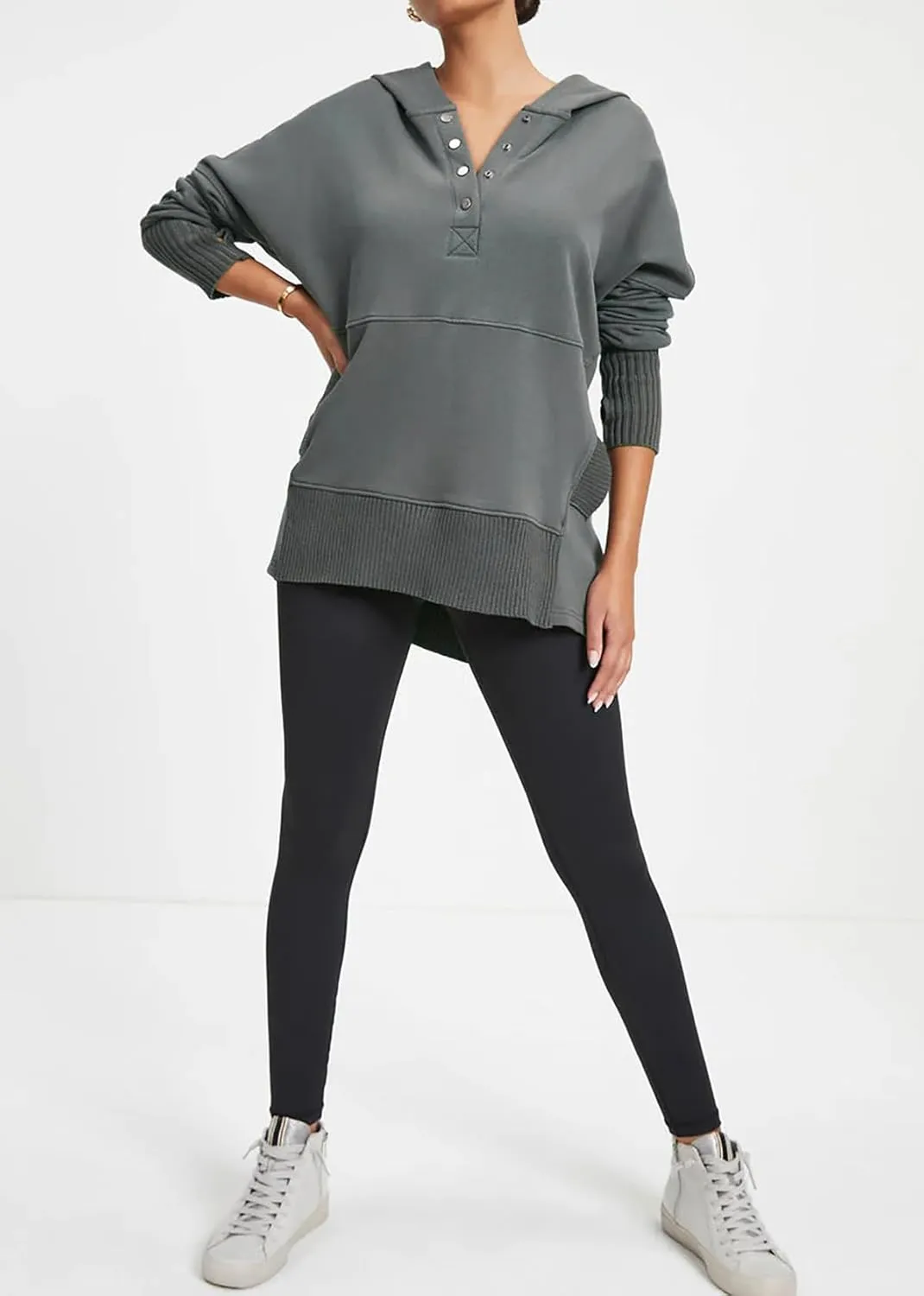 R.Vivimos Womens Oversized Sweatshirts Fall Essential Hoodies Pullover Cotton Long Sleeve Button Up Casual Tops with Pockets