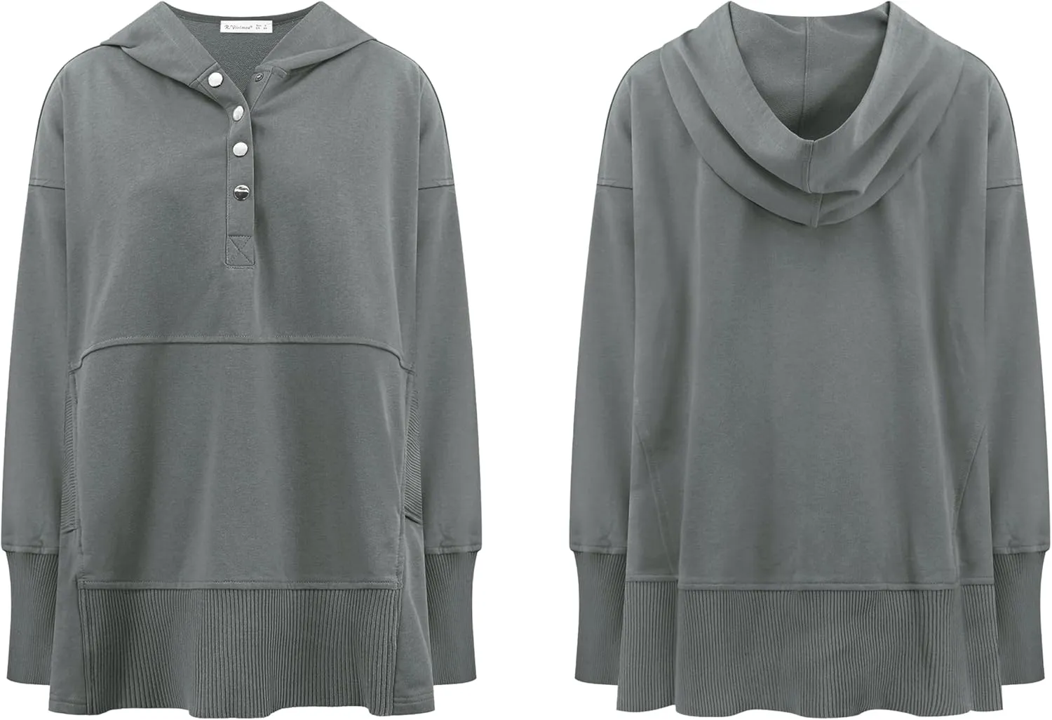 R.Vivimos Womens Oversized Sweatshirts Fall Essential Hoodies Pullover Cotton Long Sleeve Button Up Casual Tops with Pockets