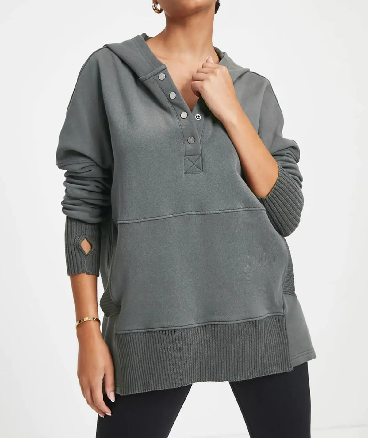 R.Vivimos Womens Oversized Sweatshirts Fall Essential Hoodies Pullover Cotton Long Sleeve Button Up Casual Tops with Pockets