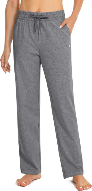 SANTINY Women's Cotton Sweatpants Yoga Lounge Casual Pants Open Bottom Sweat Pants for Women with Pockets
