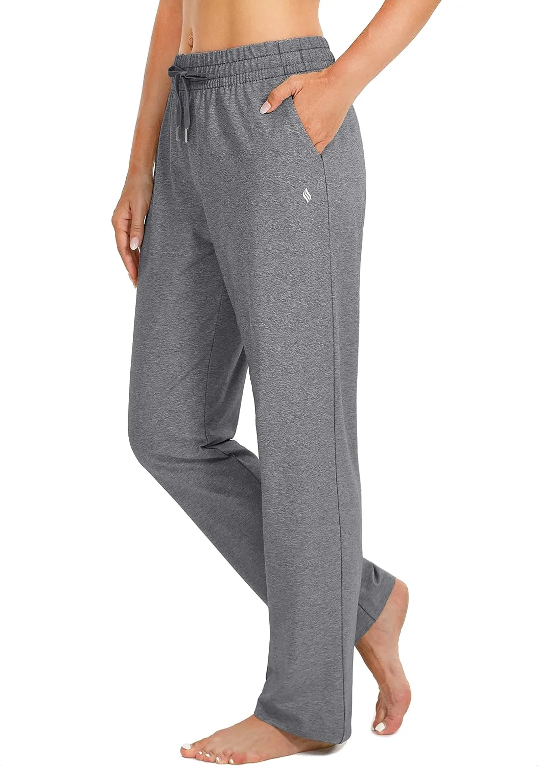 SANTINY Women's Cotton Sweatpants Yoga Lounge Casual Pants Open Bottom Sweat Pants for Women with Pockets