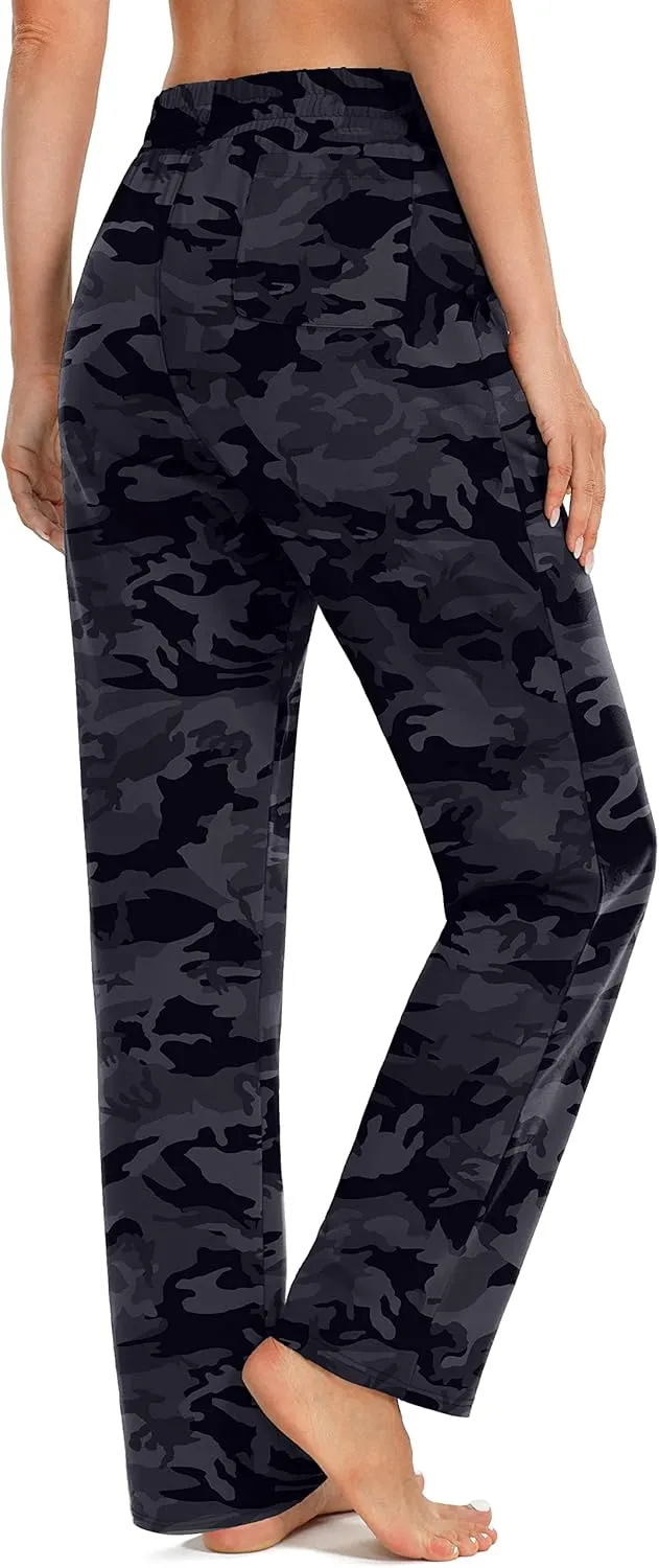SANTINY Women's Cotton Sweatpants Yoga Lounge Casual Pants Open Bottom Sweat Pants for Women with Pockets