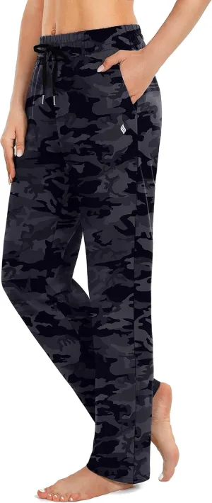 SANTINY Women's Cotton Sweatpants Yoga Lounge Casual Pants Open Bottom Sweat Pants for Women with Pockets