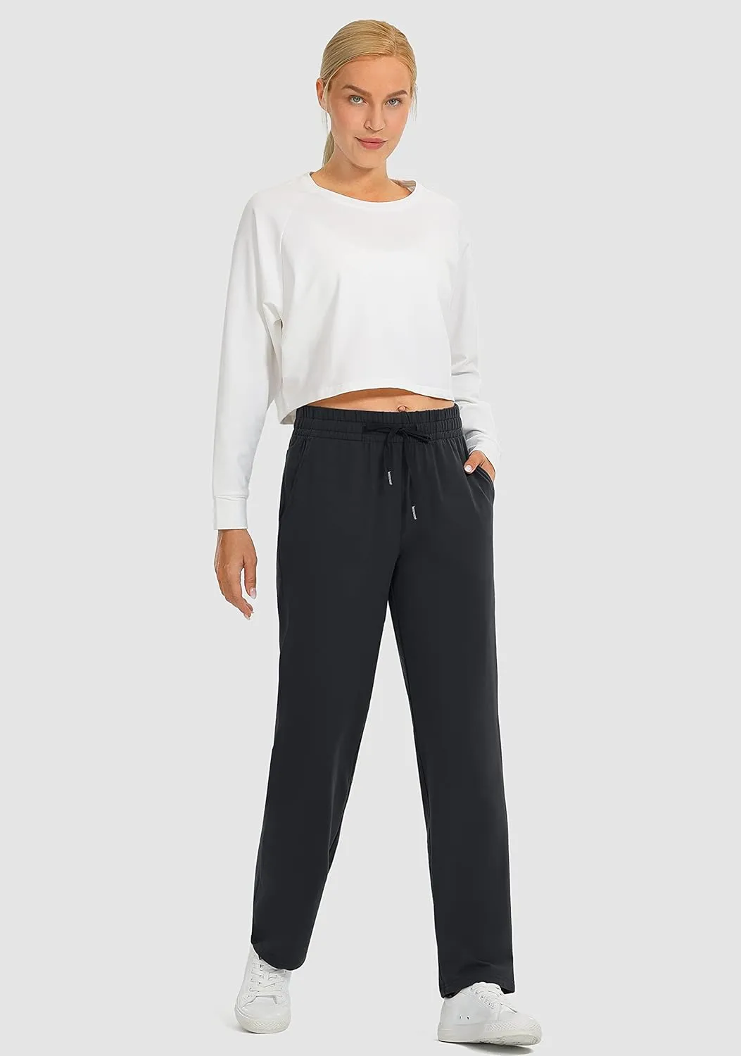 SANTINY Women's Cotton Sweatpants Yoga Lounge Casual Pants Open Bottom Sweat Pants for Women with Pockets