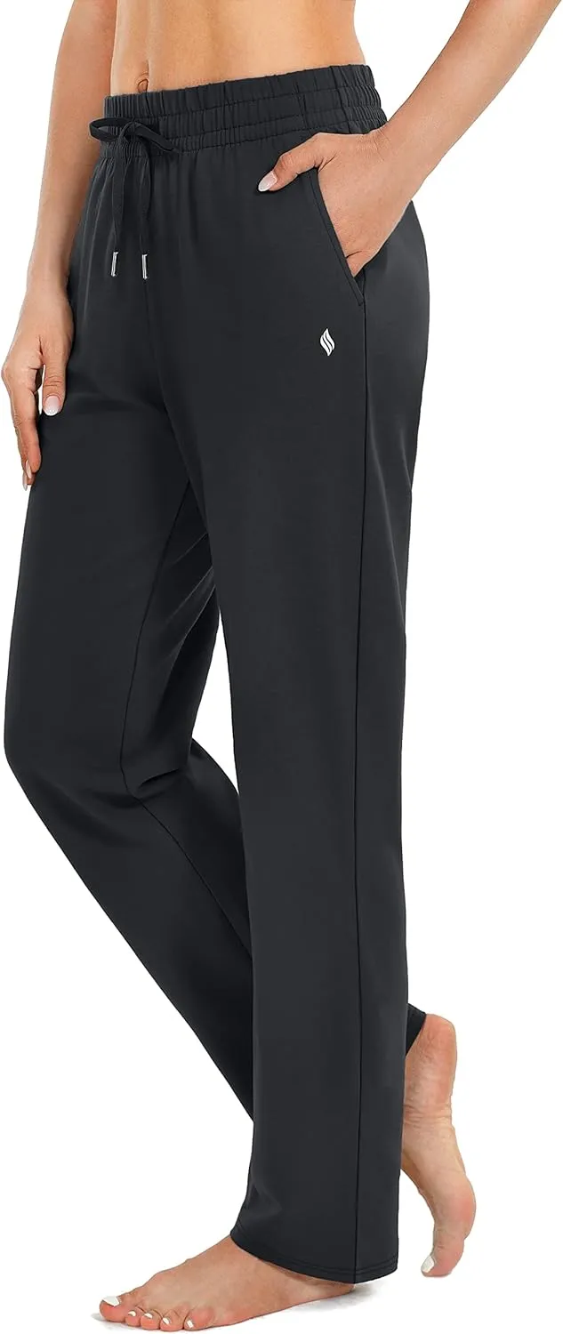 SANTINY Women's Cotton Sweatpants Yoga Lounge Casual Pants Open Bottom Sweat Pants for Women with Pockets
