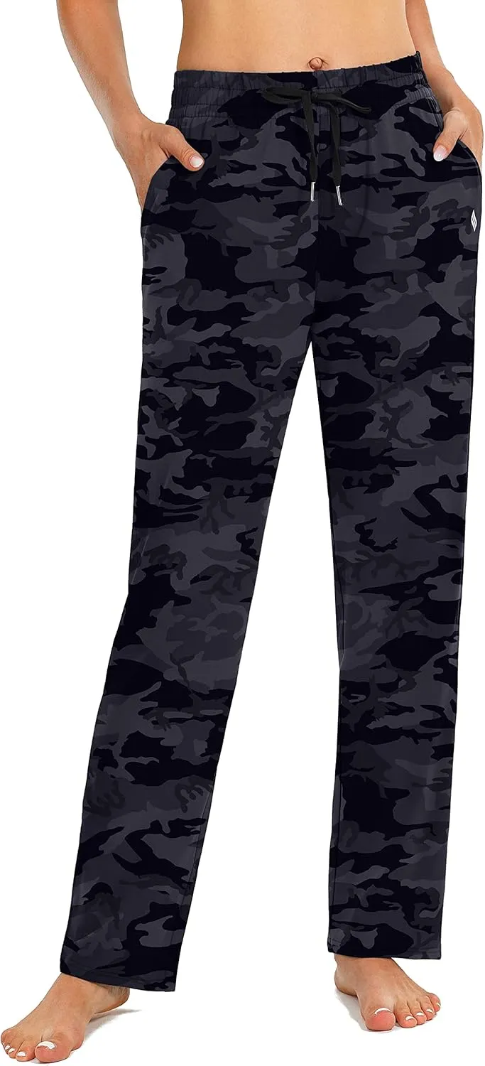 SANTINY Women's Cotton Sweatpants Yoga Lounge Casual Pants Open Bottom Sweat Pants for Women with Pockets