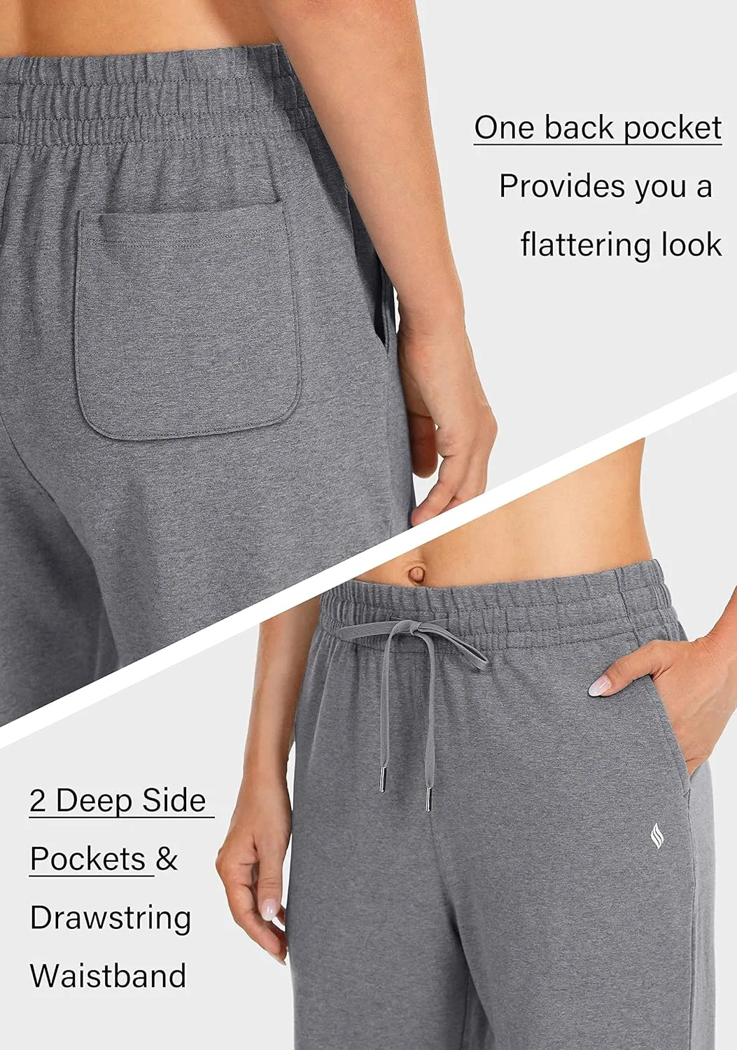 SANTINY Women's Cotton Sweatpants Yoga Lounge Casual Pants Open Bottom Sweat Pants for Women with Pockets