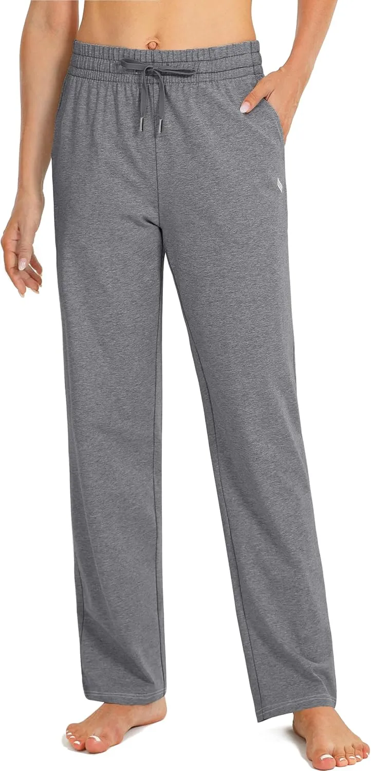 SANTINY Women's Cotton Sweatpants Yoga Lounge Casual Pants Open Bottom Sweat Pants for Women with Pockets