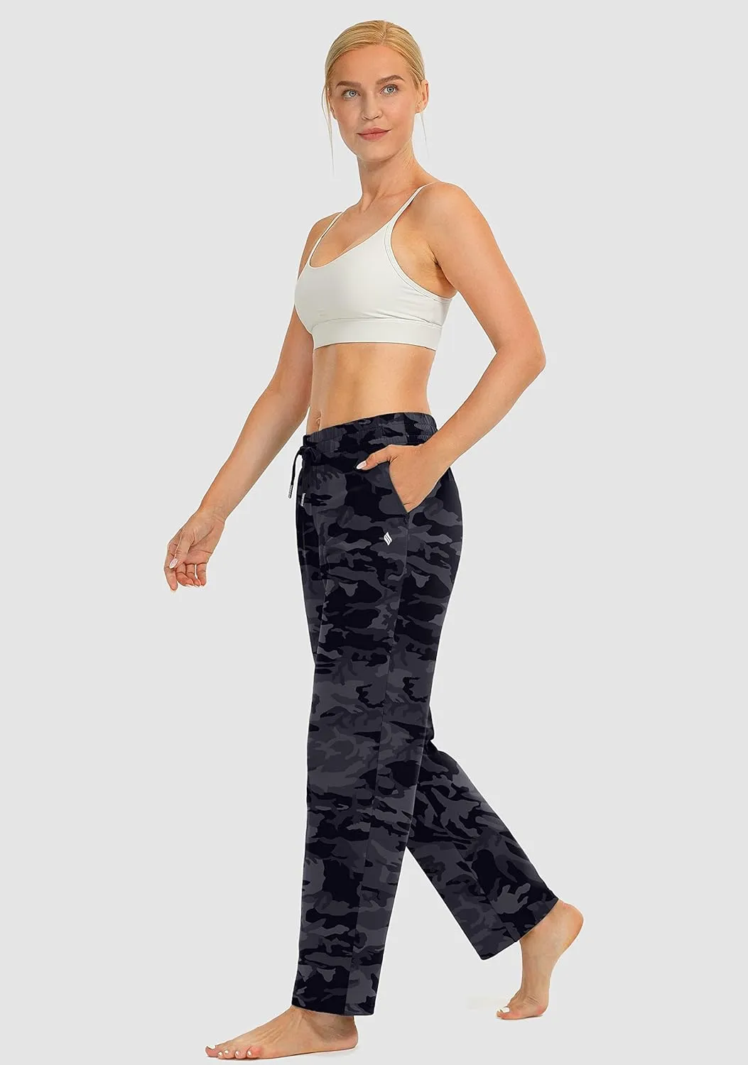 SANTINY Women's Cotton Sweatpants Yoga Lounge Casual Pants Open Bottom Sweat Pants for Women with Pockets
