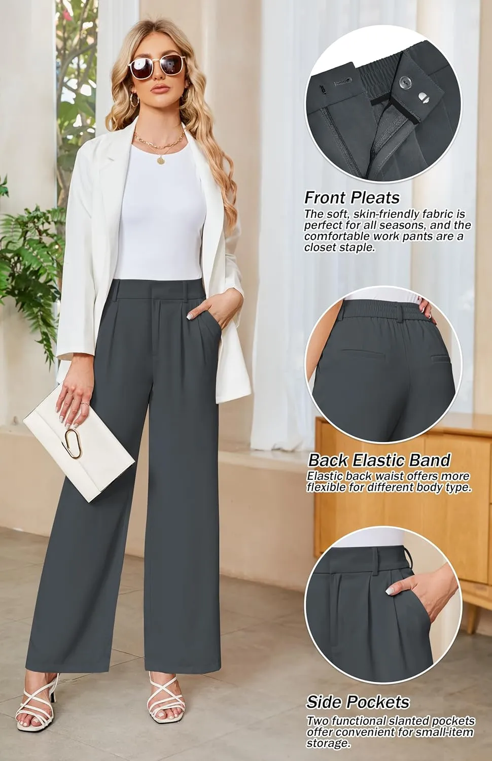 Sarin Mathews High Waisted Wide Leg Pants for Women Business Casual Dress Pant Palazzo Long Work Trousers with Pockets