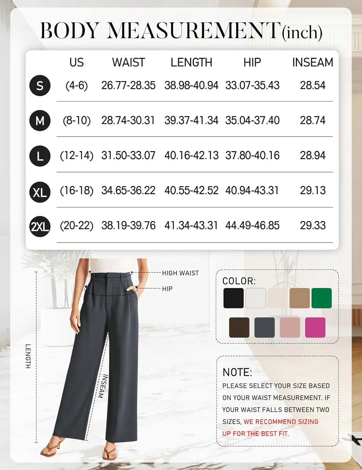 Sarin Mathews High Waisted Wide Leg Pants for Women Business Casual Dress Pant Palazzo Long Work Trousers with Pockets
