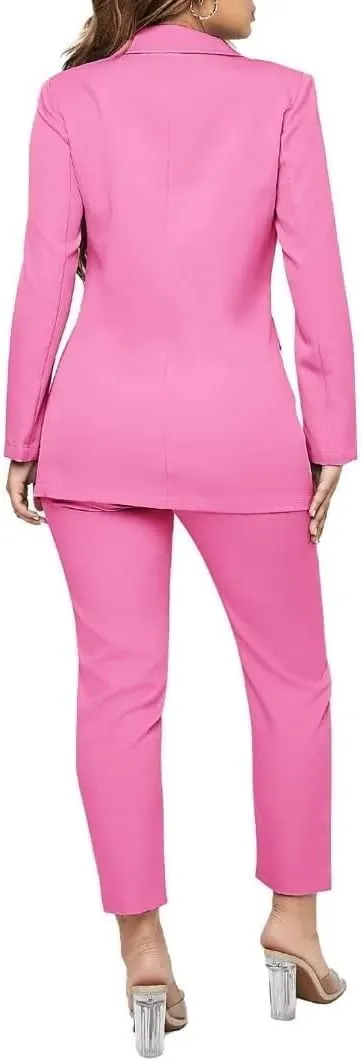 SAROULU Double Breasted Women Blazer Set Formal 2 Piece Pants Outfits Long Sleeve Bussines Suit Set for Work Office