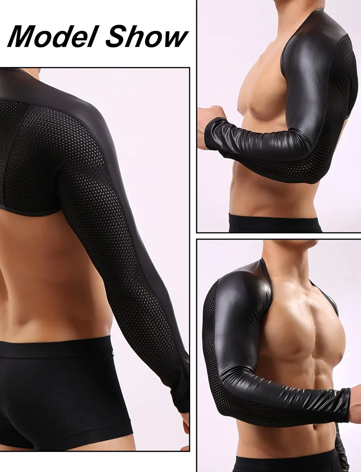 SEAUR Men's Shiny Metallic Sleeveless Half Tank Top Sexy Sparkly Arm Sleeves Shrug Muscle Workout Sports Tops Clubwear