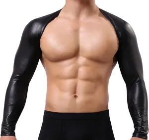 SEAUR Men's Shiny Metallic Sleeveless Half Tank Top Sexy Sparkly Arm Sleeves Shrug Muscle Workout Sports Tops Clubwear