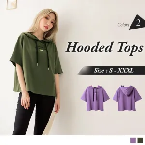 SHORT SLEEVE HOODED EMBROIDERED TOPS