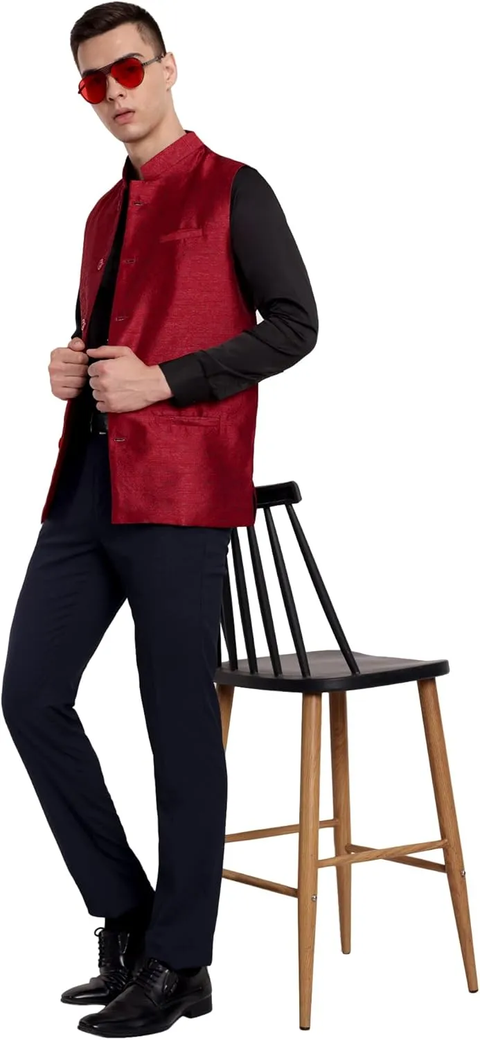 SKAVIJ Men's Nehru Jacket Waistcoat for Wedding Party and Festivals