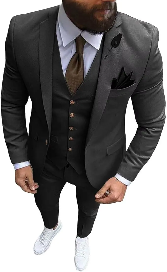 Slim Fit One Button Formal Wedding Groomsmen Prom Tuxedo 3 Piece Suit Mens