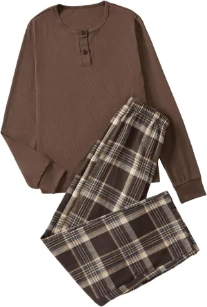 SOLY HUX Pajama Sets for Women 2 Piece Plaid Sleepwear Long Sleeve Tee and Pants Loungewear