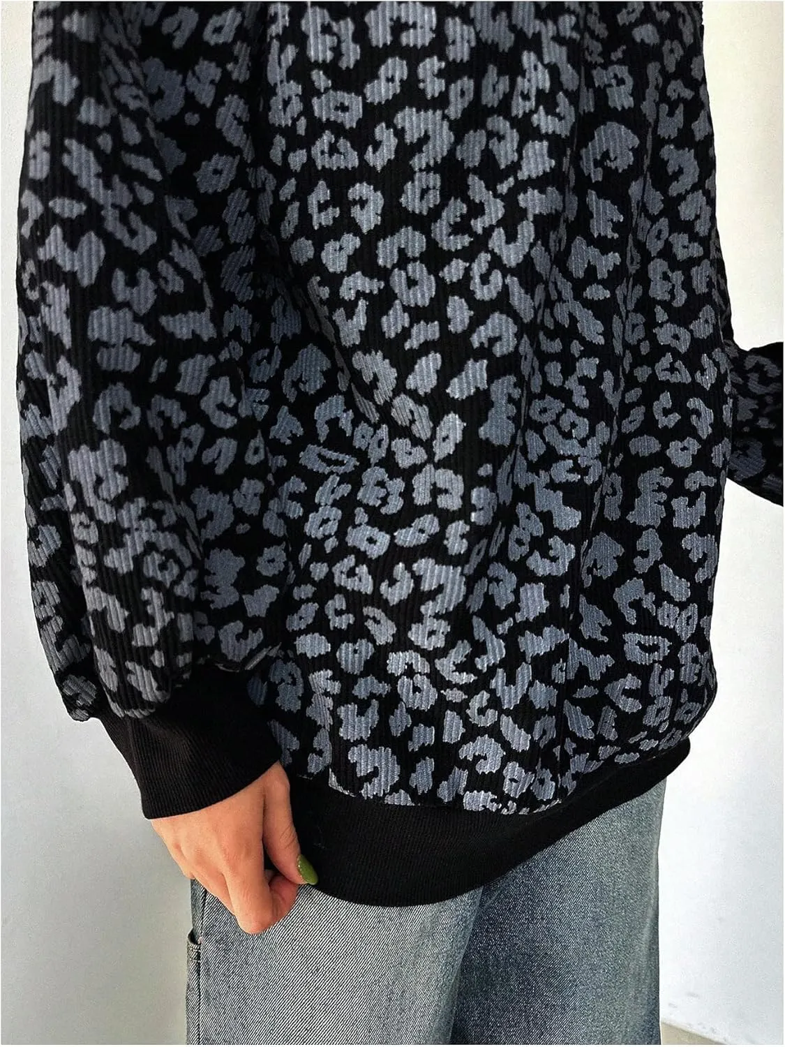 SOLY HUX Women's Leopard Sweatshirt Half Zip Collar Drop Shoulder Long Sleeve Cheetah Print Oversized Pullover Tops