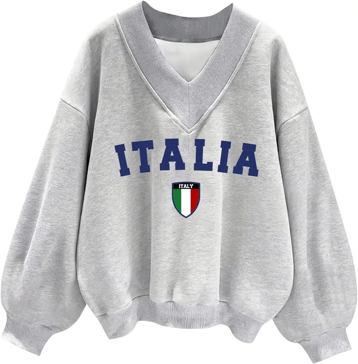 SOLY HUX Women's Oversized Graphic Sweatshirt V Neck Drop Shoulder Long Sleeve Letter Print Casual Pullover Tops