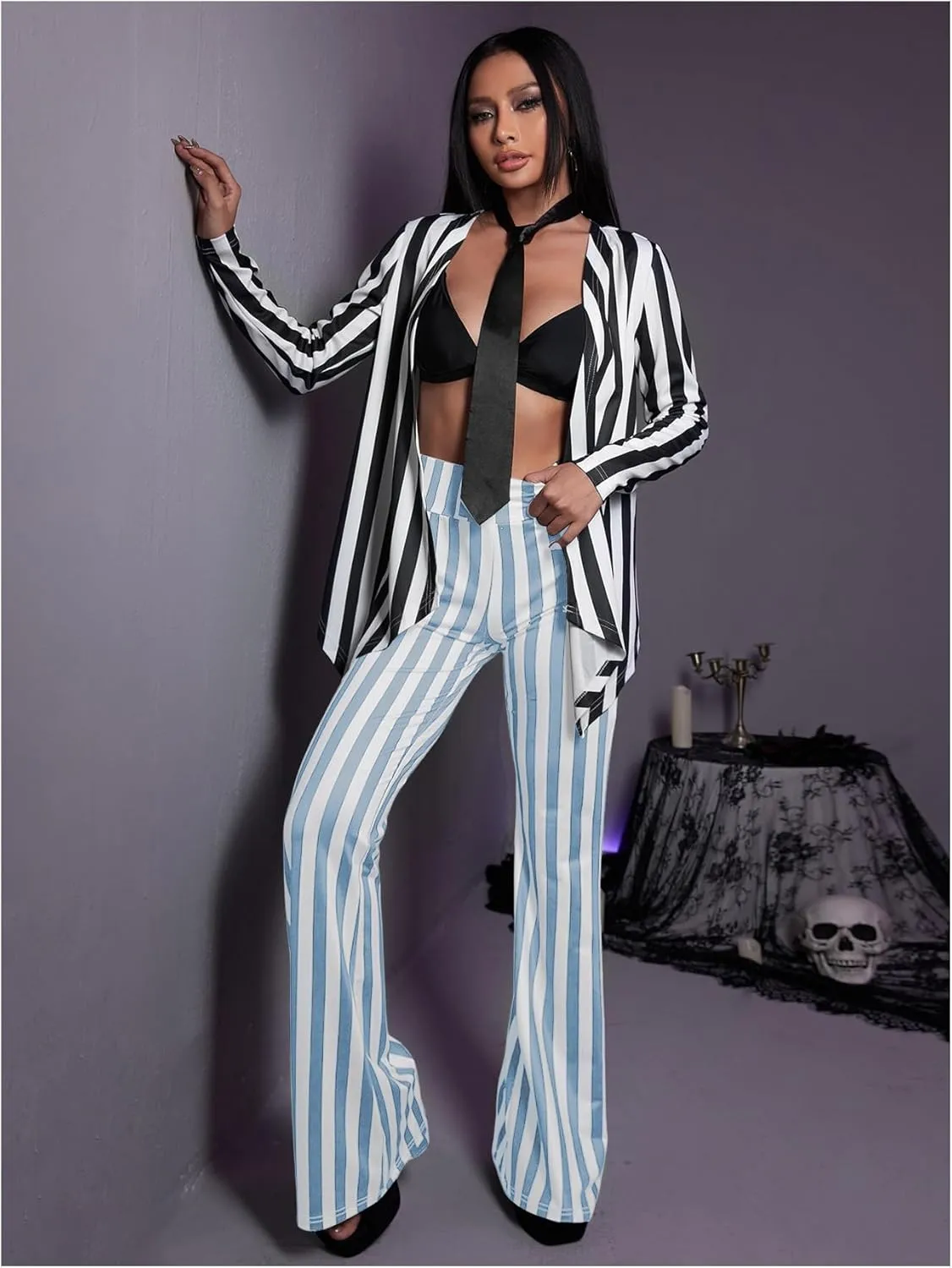 SOLY HUX Women's Striped Elastic High Waist Flare Leg Long Pants Casual Trousers