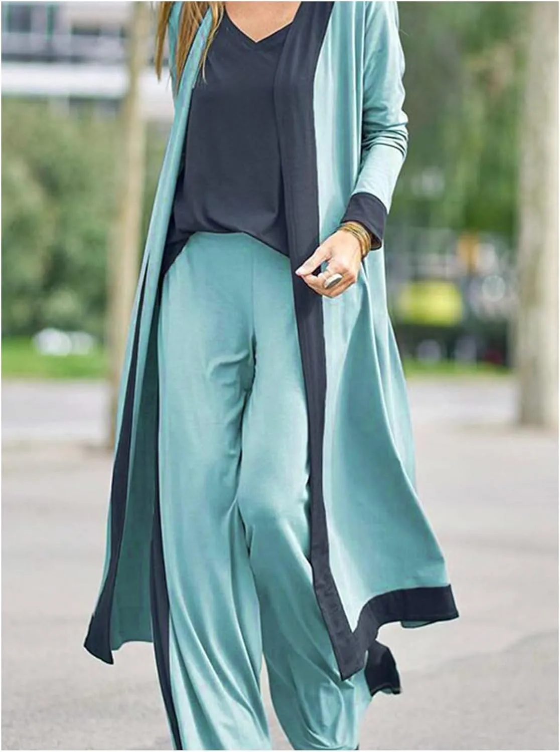 SOMTHRON Women's 3 Piece Outfits Loungewear Sets Long Cardigan Cover up Tank Top Wide Leg Loose Pants Set Tracksuit
