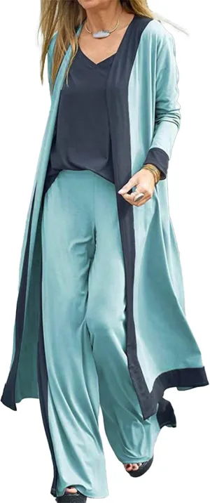 SOMTHRON Women's 3 Piece Outfits Loungewear Sets Long Cardigan Cover up Tank Top Wide Leg Loose Pants Set Tracksuit