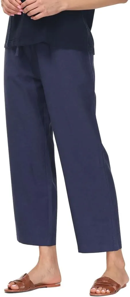 Soojun Women's Linen Blend Drawstring Wide Leg Cropped Pant