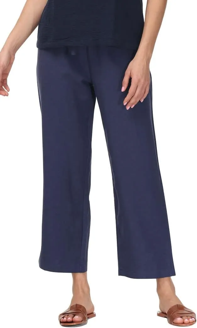 Soojun Women's Linen Blend Drawstring Wide Leg Cropped Pant