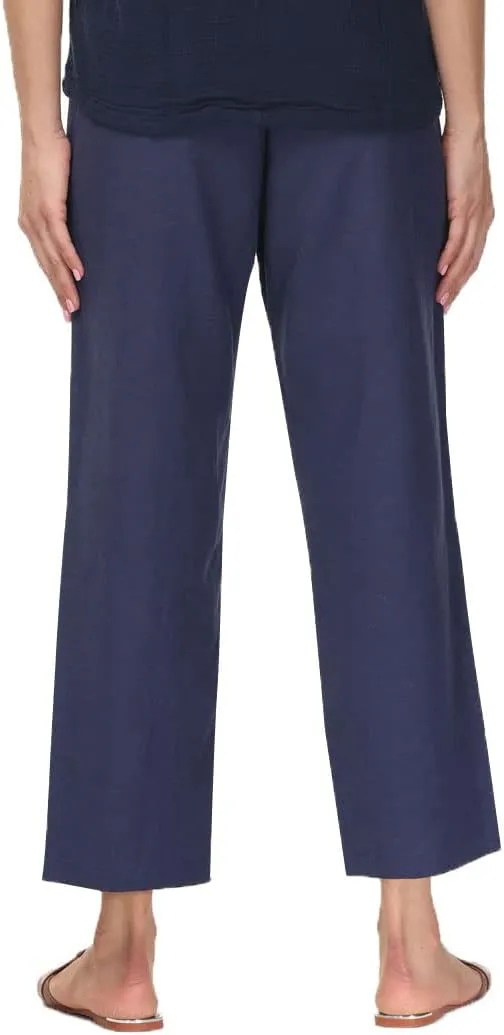 Soojun Women's Linen Blend Drawstring Wide Leg Cropped Pant