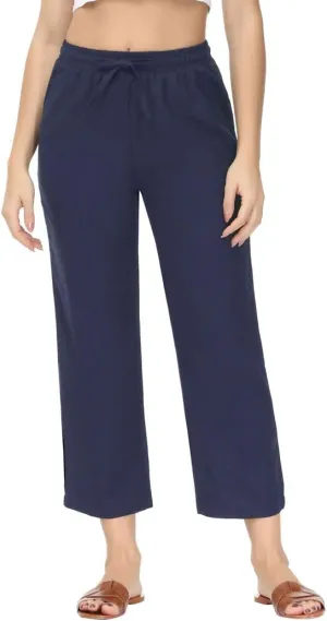 Soojun Women's Linen Blend Drawstring Wide Leg Cropped Pant