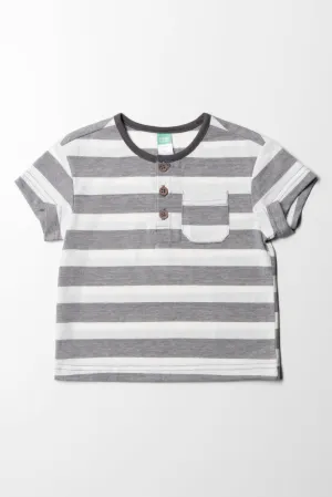 Stripe Henley T-Shirt Grey