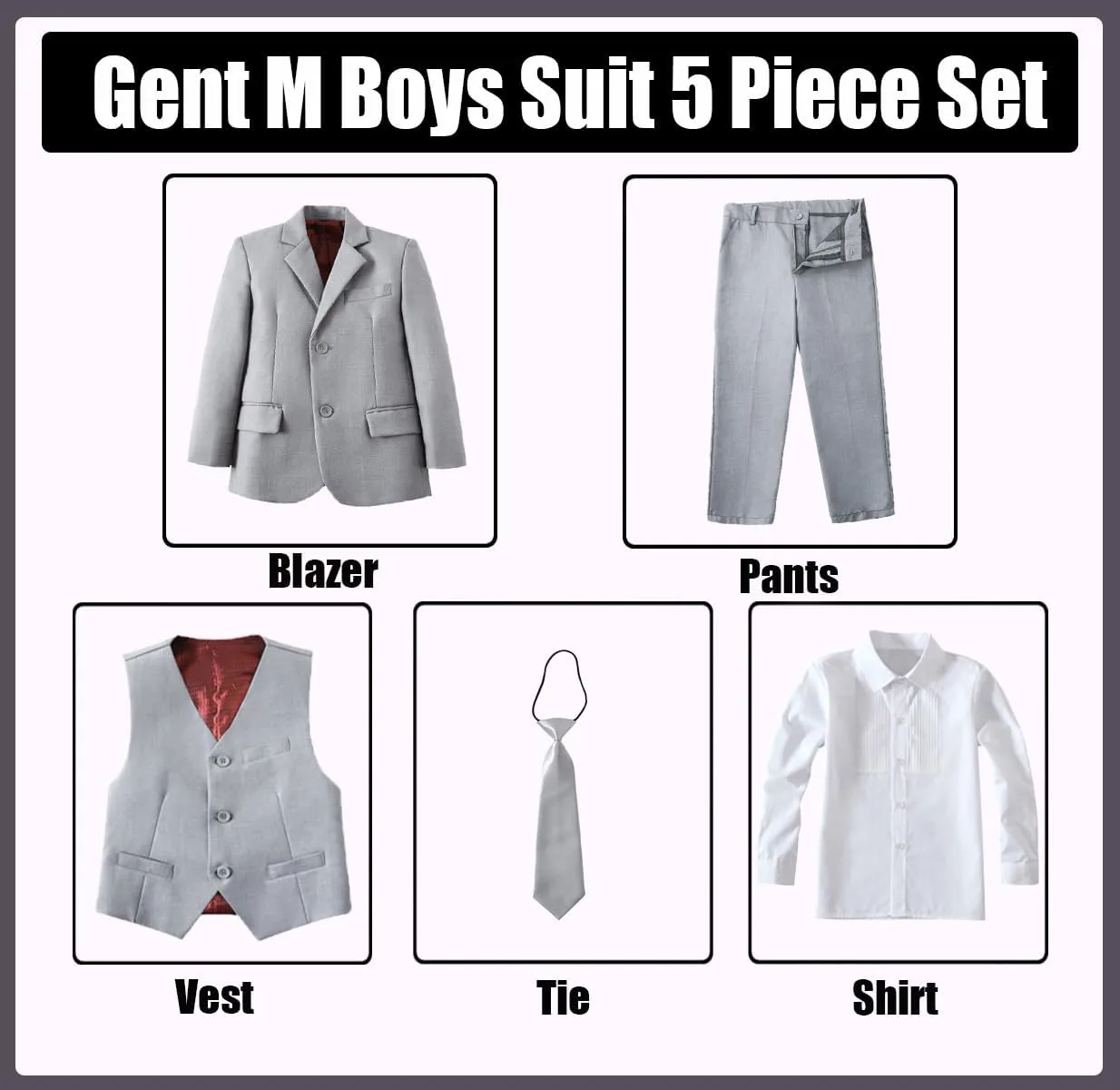 Suit for Boy Formal Slim Fit Tuxedo 5 Pieces Kids Toddler Wedding Outfit Blazer Pants Vest Set Boys Suits