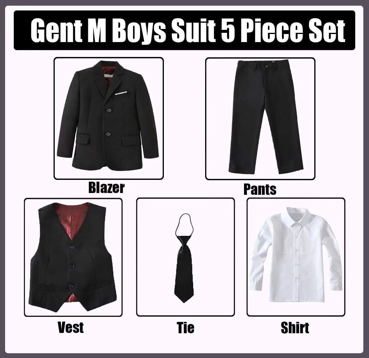 Suit for Boy Formal Slim Fit Tuxedo 5 Pieces Kids Toddler Wedding Outfit Blazer Pants Vest Set Boys Suits