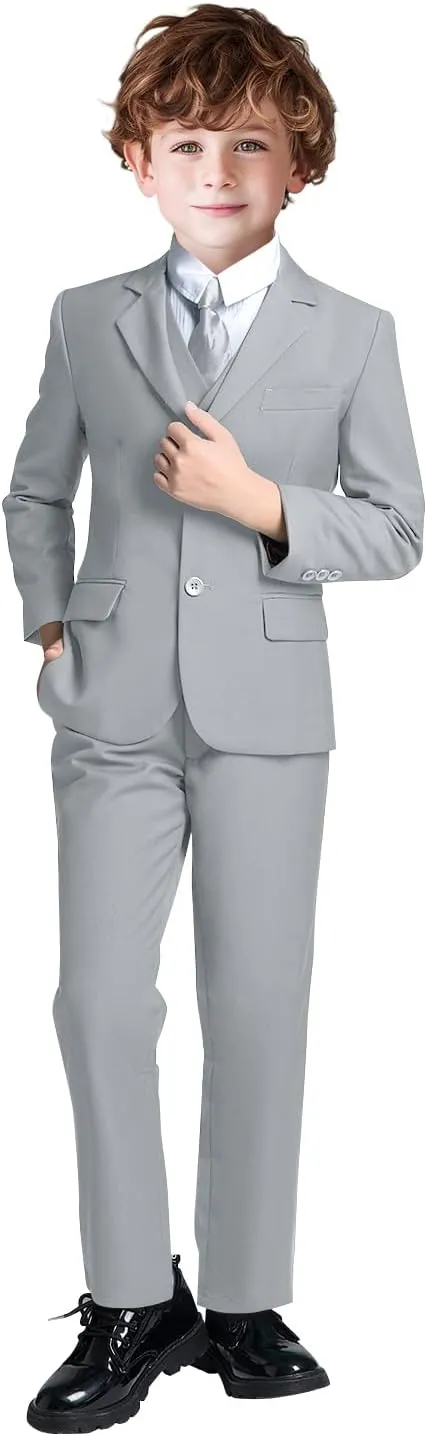 Suit for Boy Formal Slim Fit Tuxedo 5 Pieces Kids Toddler Wedding Outfit Blazer Pants Vest Set Boys Suits
