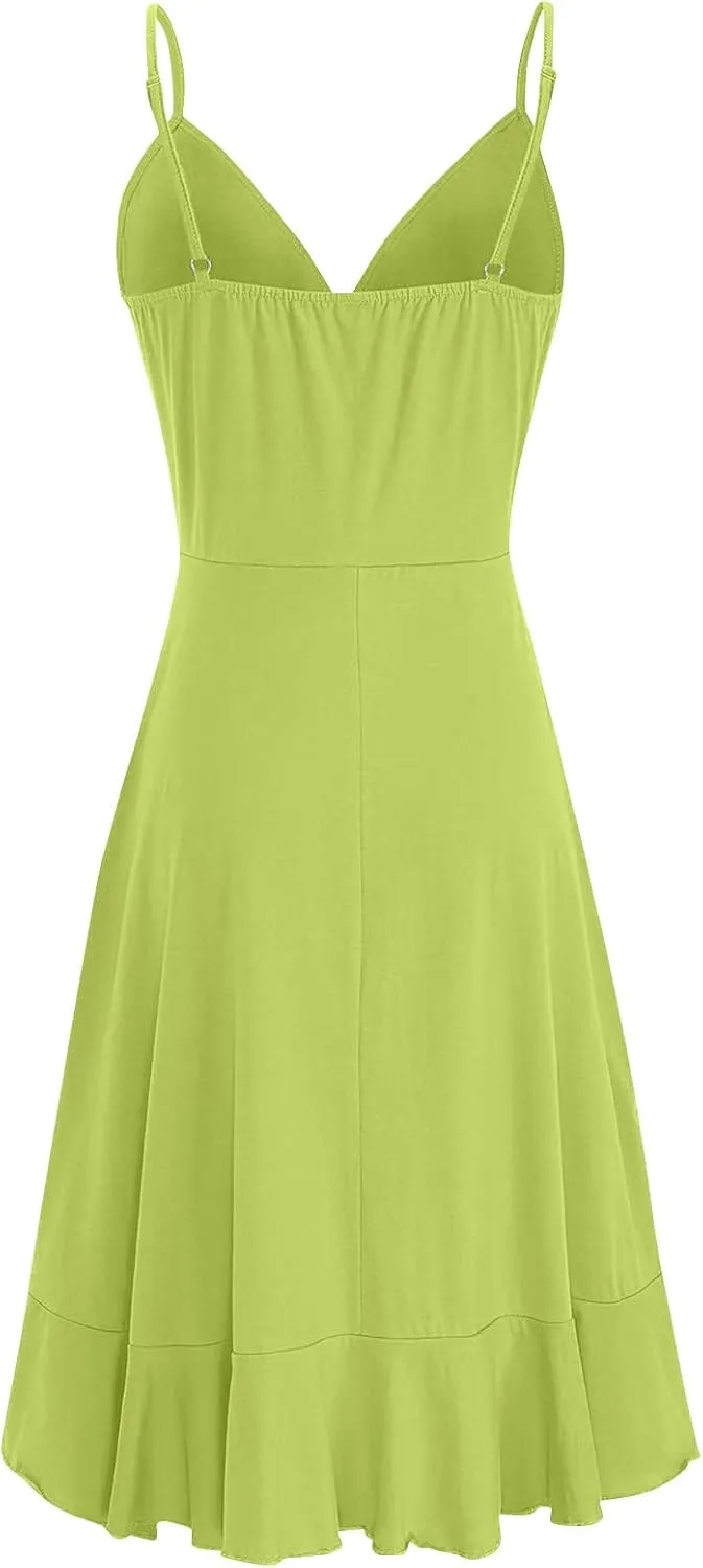 Sundresses for Women,2024 Summer Elegant Sexy Wrap V Neck Sling Party Dress,Trendy Flowy Ruched Ruffle Hem Beach Dress