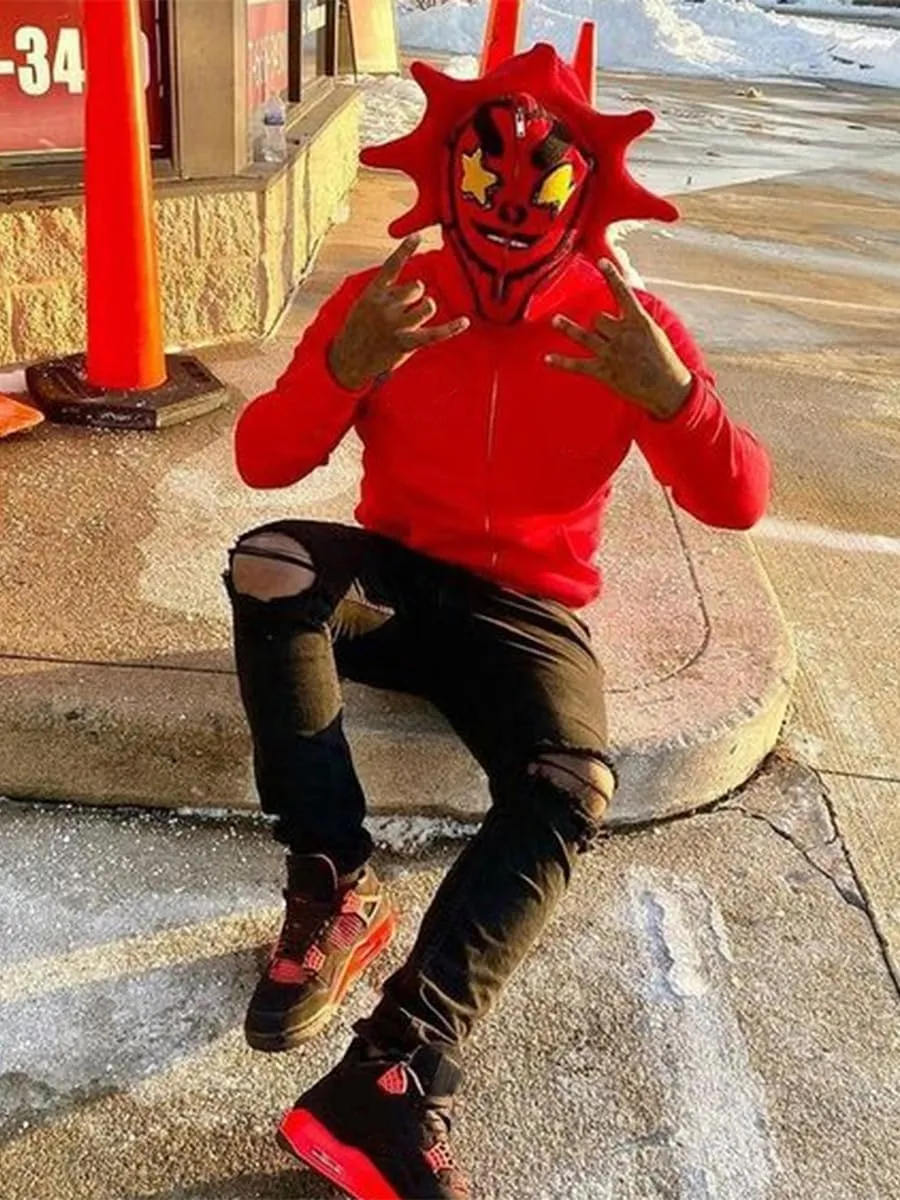 Sunwittafy Y2k Hoodie Men Women Black Rhinestone Full Zip Up Hoodie Over Face Oversized Sweatshirt Trendy Streetwear